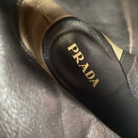 PRADA Chocolate Brown Suede Platform Heeled Mid Calf Boots Size 8 - Picture 10 of 10